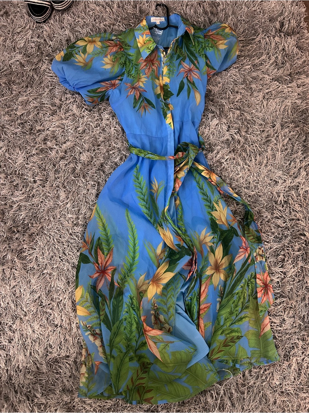Flying Tomato Blue Floral Button-Front Maxi Dress with Tie Waist